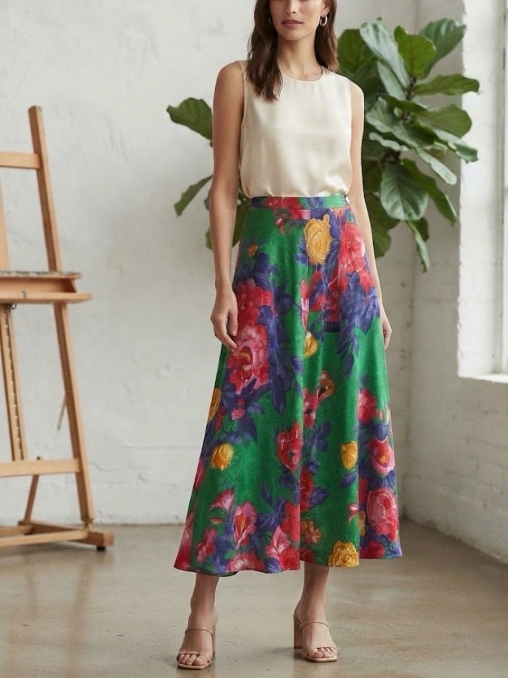 Vintage Ralph Lauren 100% Silk Floral Maxi Skirt - Like New